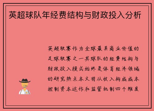 英超球队年经费结构与财政投入分析
